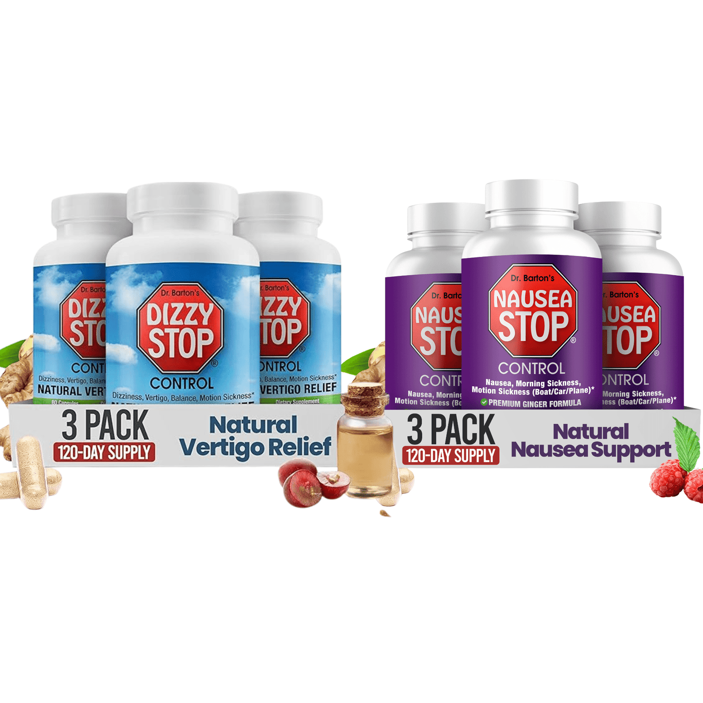 Complete Relief 6 Pack Bundle - Dizzy Stop 3 Pack + Nausea Stop 3 Pack - Dr. Bartons
